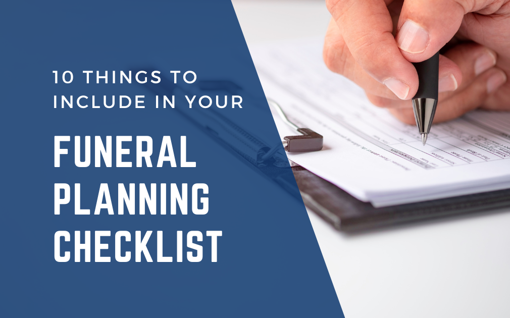 Person reviewing a funeral planning checklist with a pen and paper